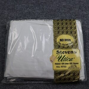 Vintage Stevens Utica Full Fitted Sheet‎ 54x76 No Iron Percale White USA Cotton